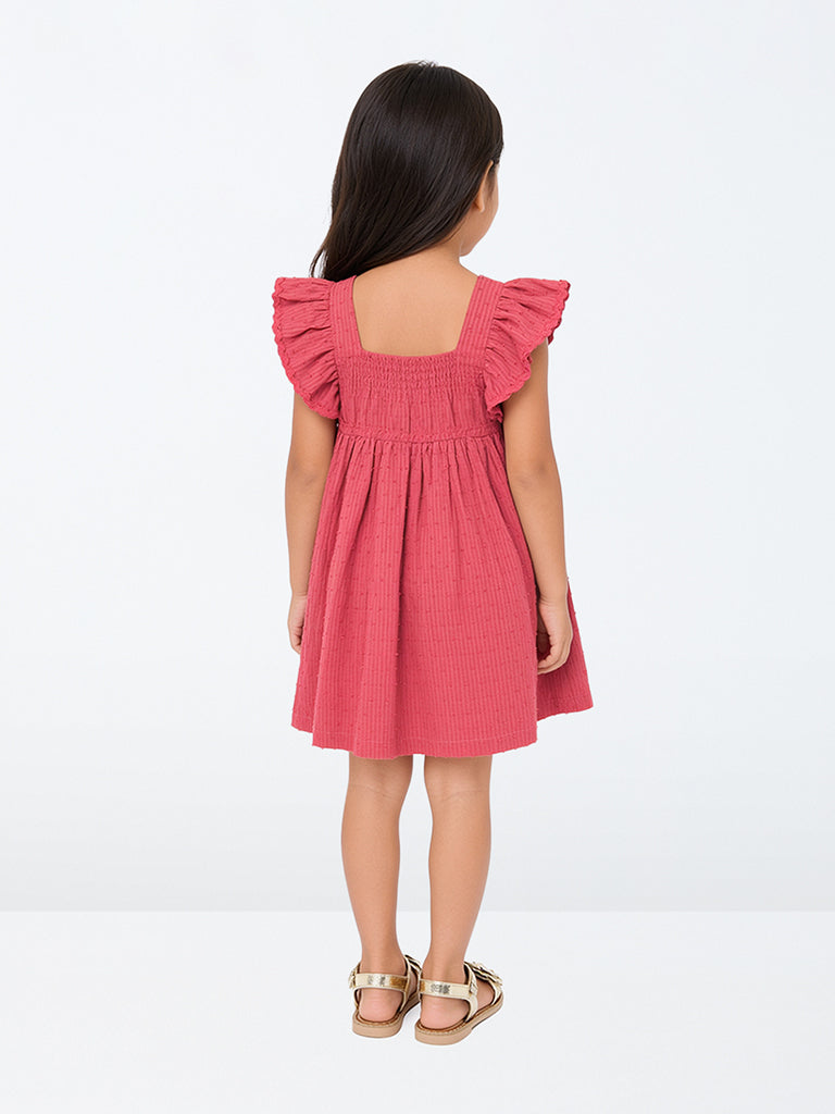 Utsa Kids Girls Pink Floral Embroidered Cotton A-Line Dress (2-8 yrs)