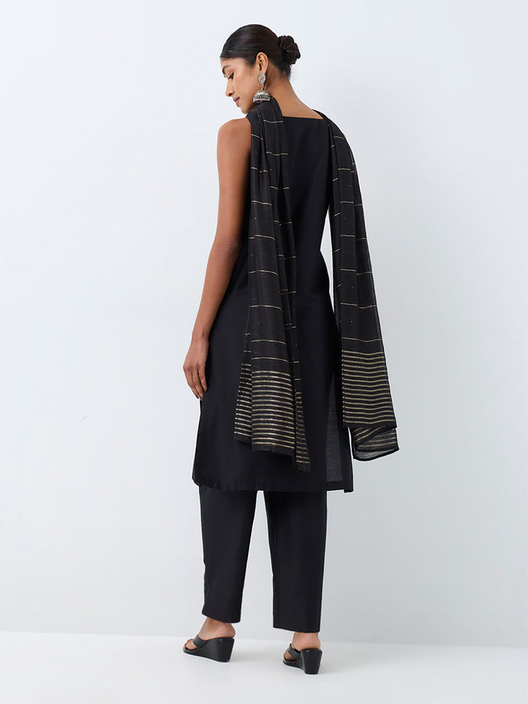 Vark Black Nature Embroidered A-Line Ethnic Set