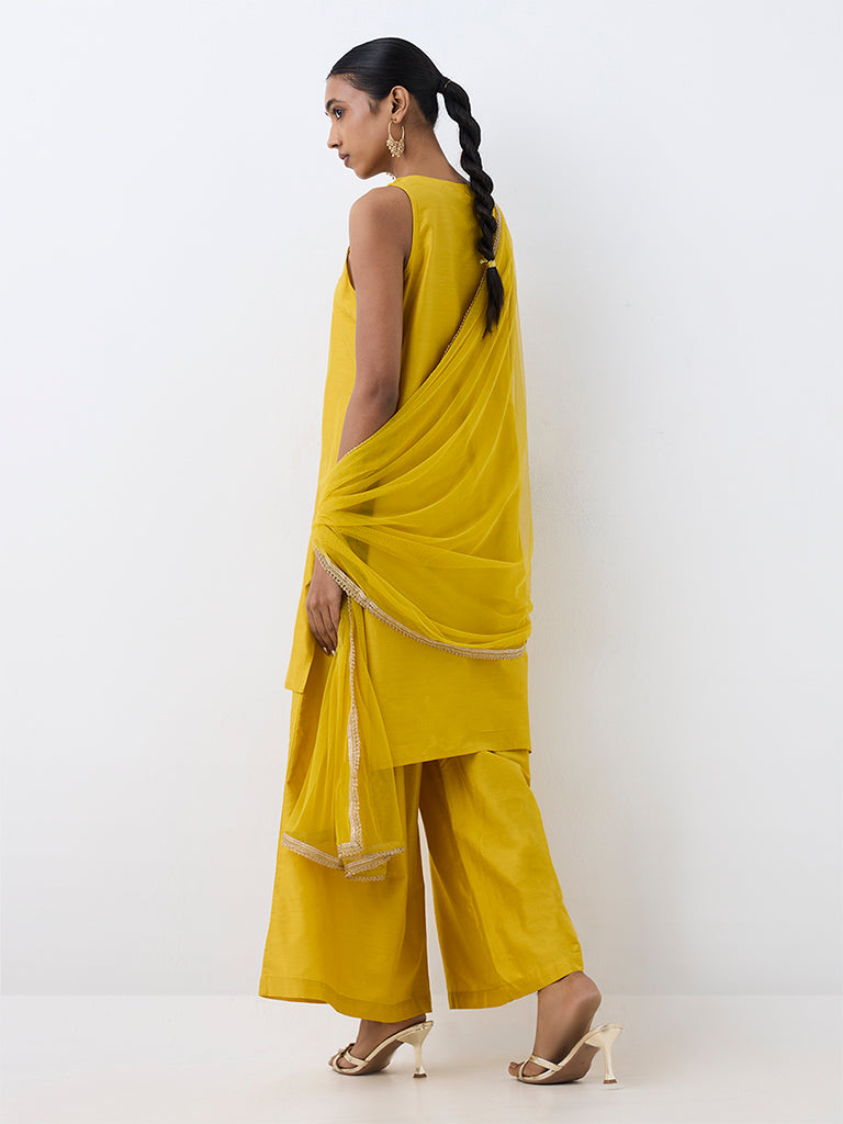 Vark Yellow Floral Embroidered A-Line Ethnic Set