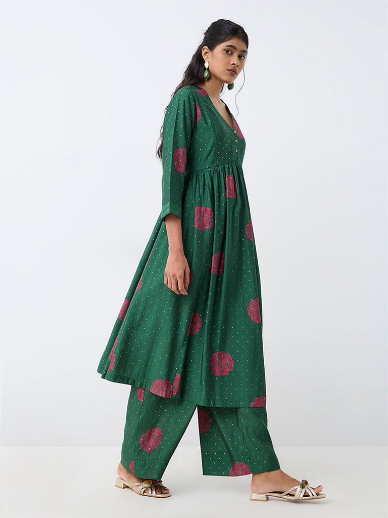 Utsa Green Floral Printed Empire-Line Kurta