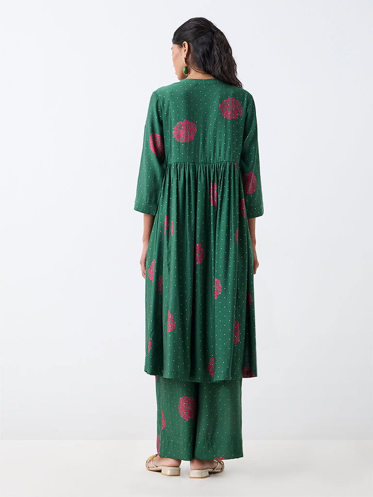 Utsa Green Floral Printed Empire-Line Kurta