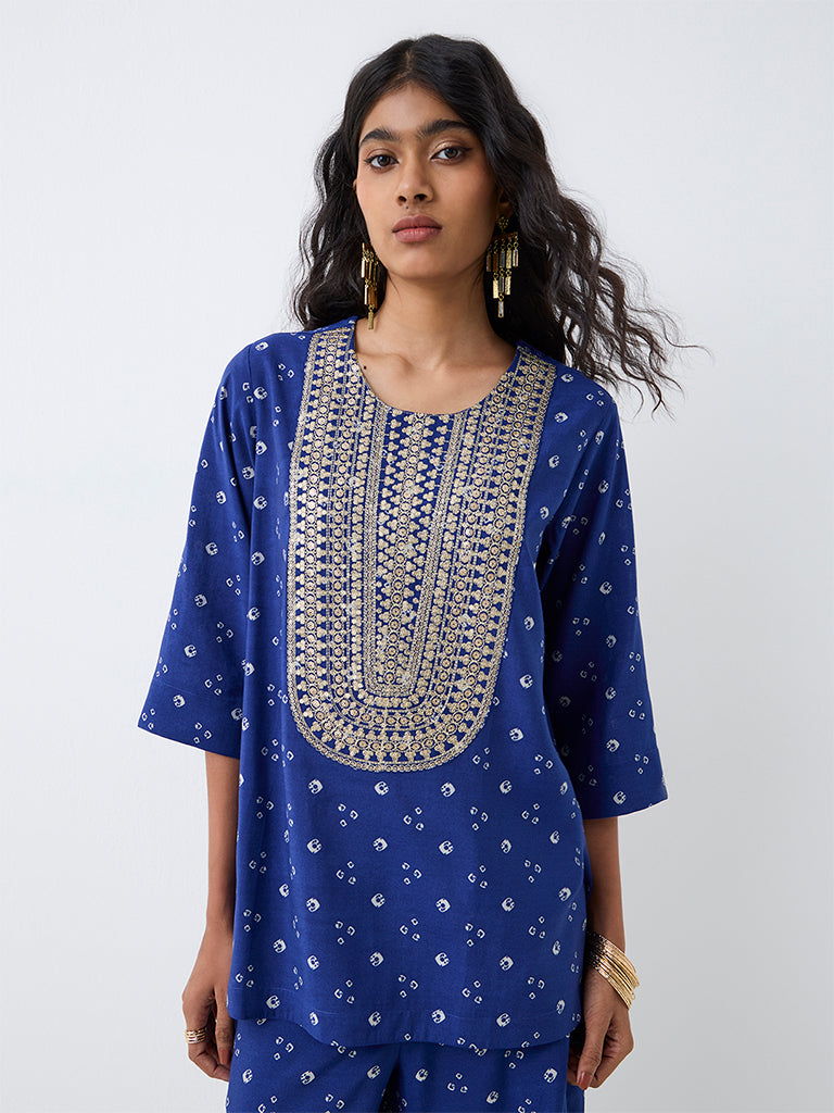 Utsa Dark Blue Sequin Embellished Tunic
