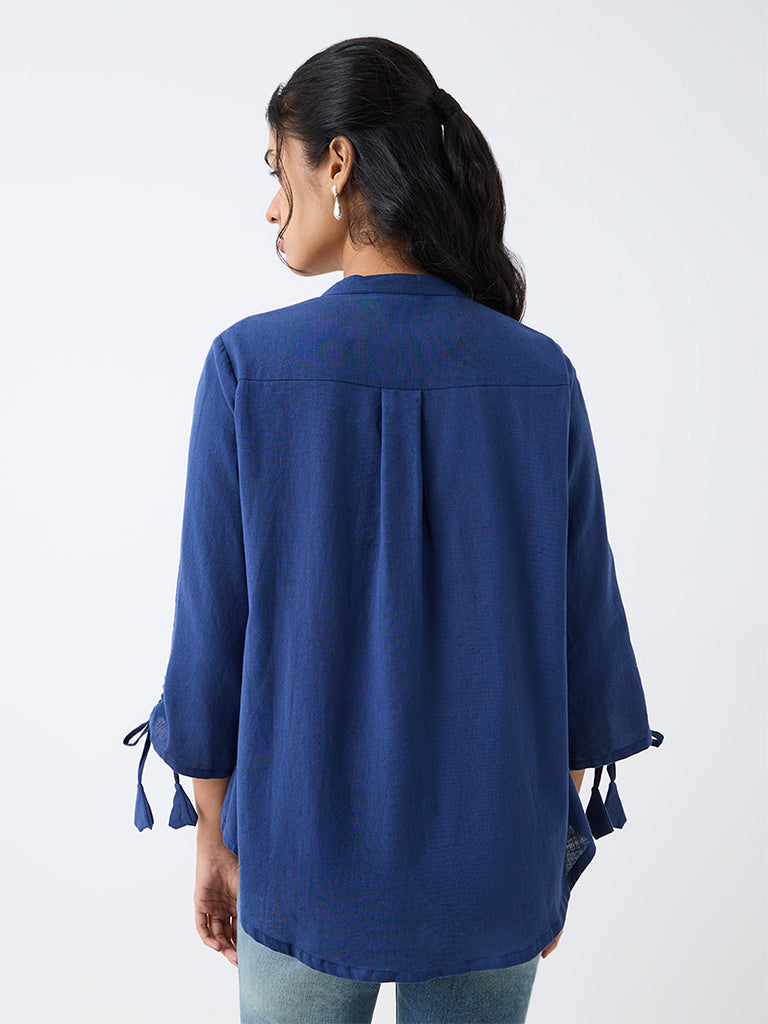 Utsa Indigo Pintuck Detailed Cotton-Blend Tunic