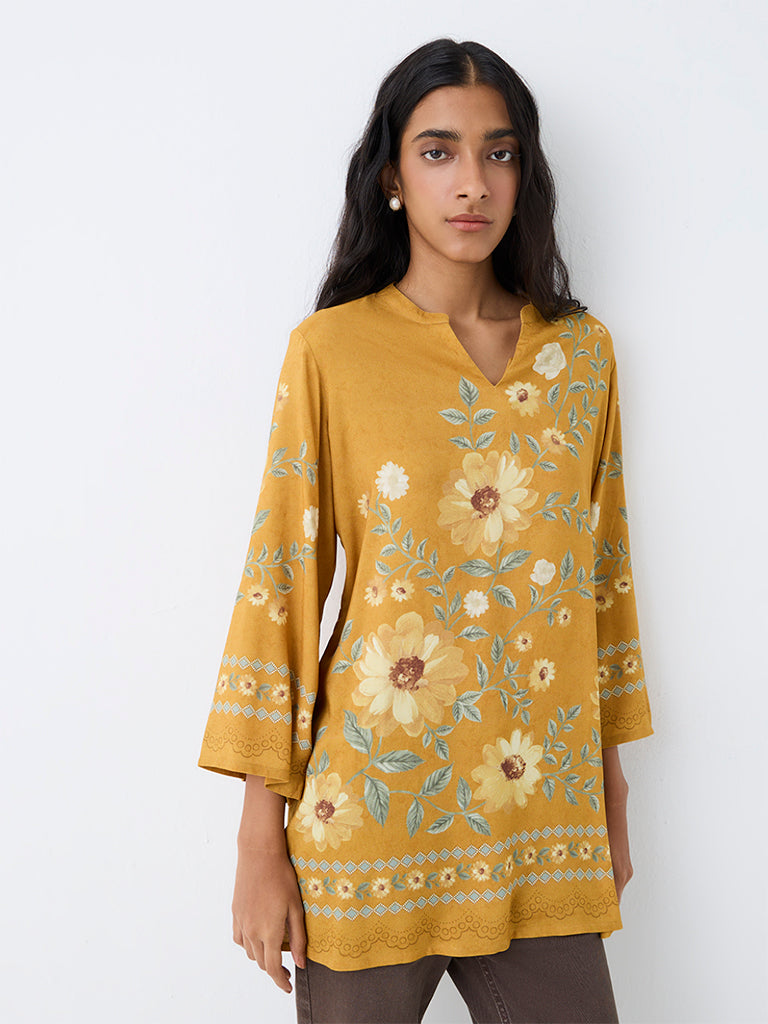 Utsa Mustard Floral Printed Kurti