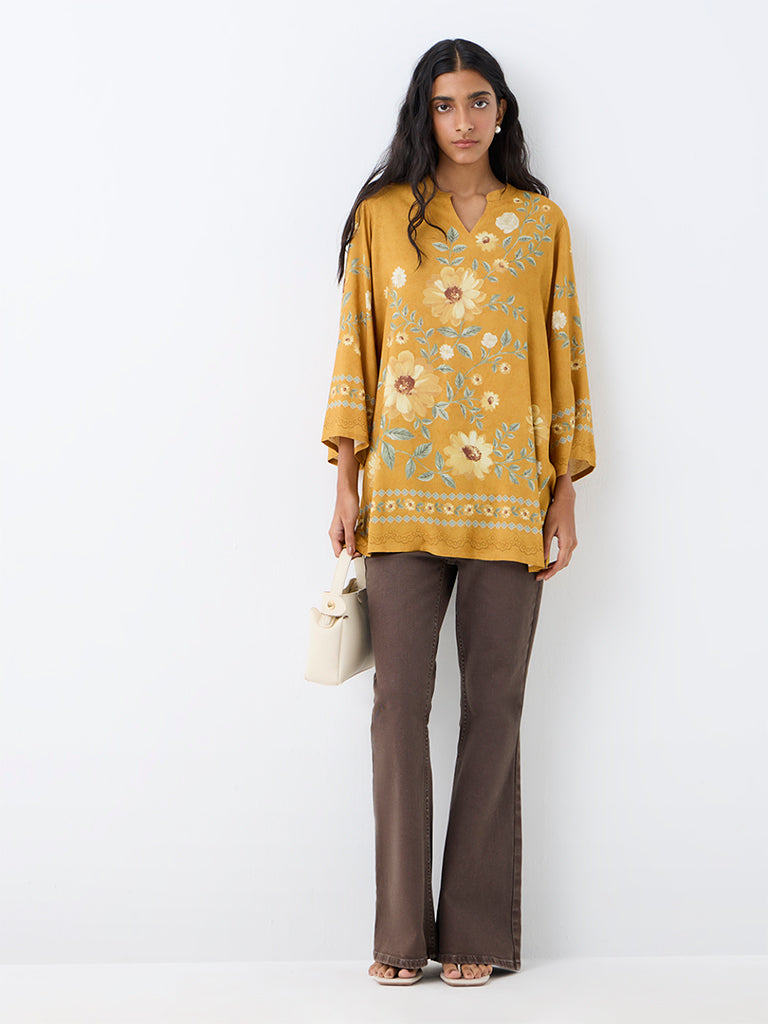 Utsa Mustard Floral Printed Kurti