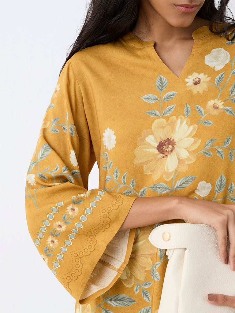 Utsa Mustard Floral Printed Kurti