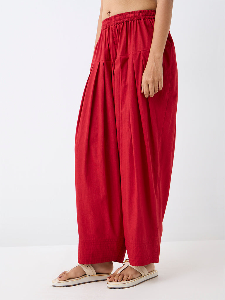 Utsa Red Solid Cotton Farshi Salwar