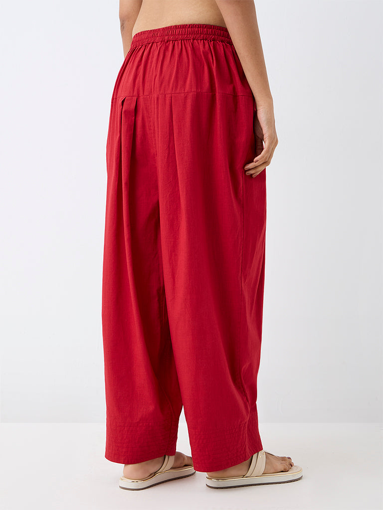 Utsa Red Solid Cotton Farshi Salwar