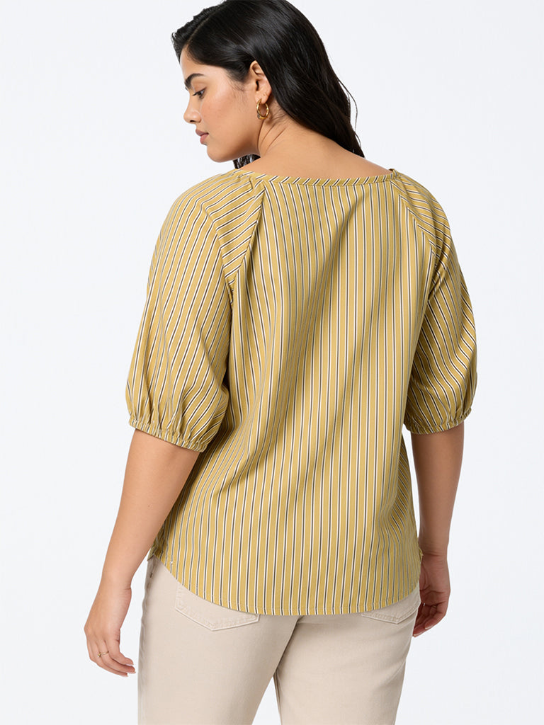 Gia Mustard Striped Tie-Up Detail Top