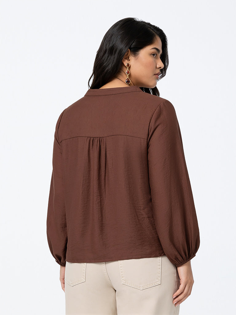 Gia Dark Brown Pintuck-Detail Blouse