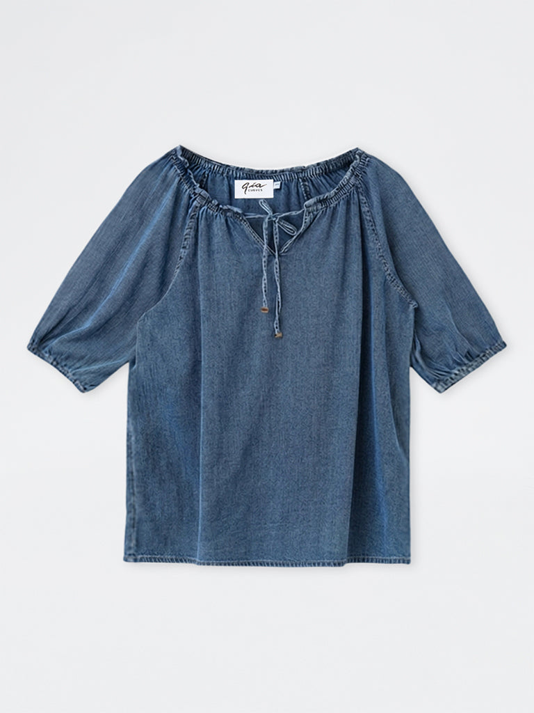 Gia Navy Polka-Dot Printed Shirt
