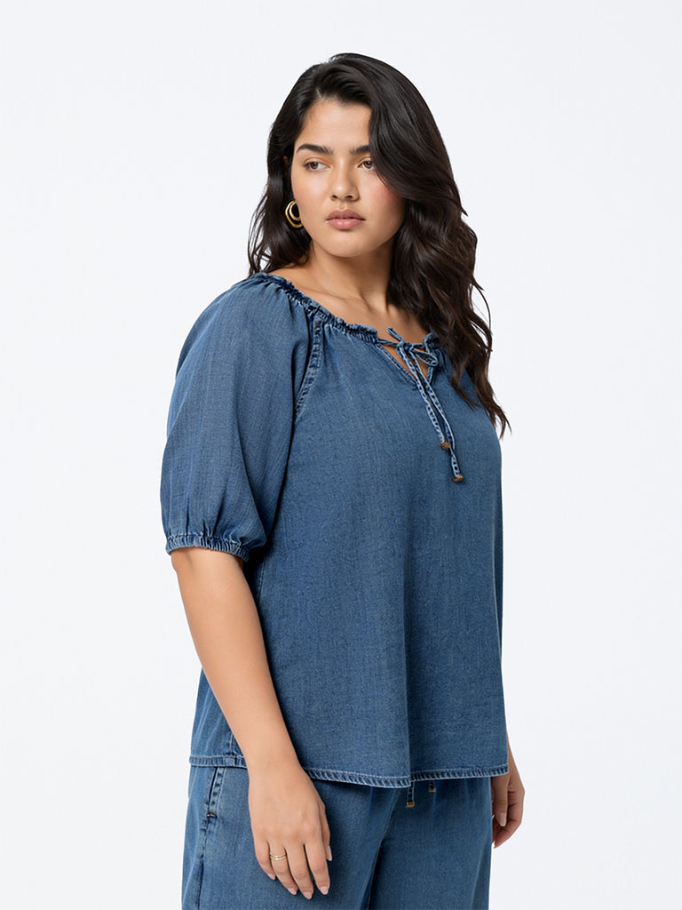 Gia Blue Tie-Up Detail Denim Top