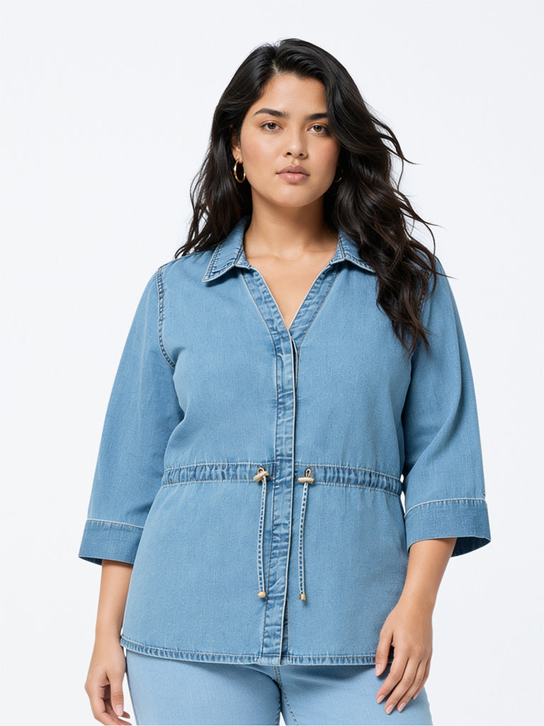 Gia Blue Tie-Up Denim Blouse