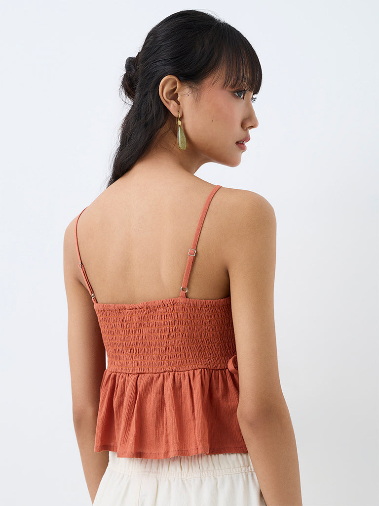 Bombay Paisley Orange Floral Embroidered Peplum Cotton Top