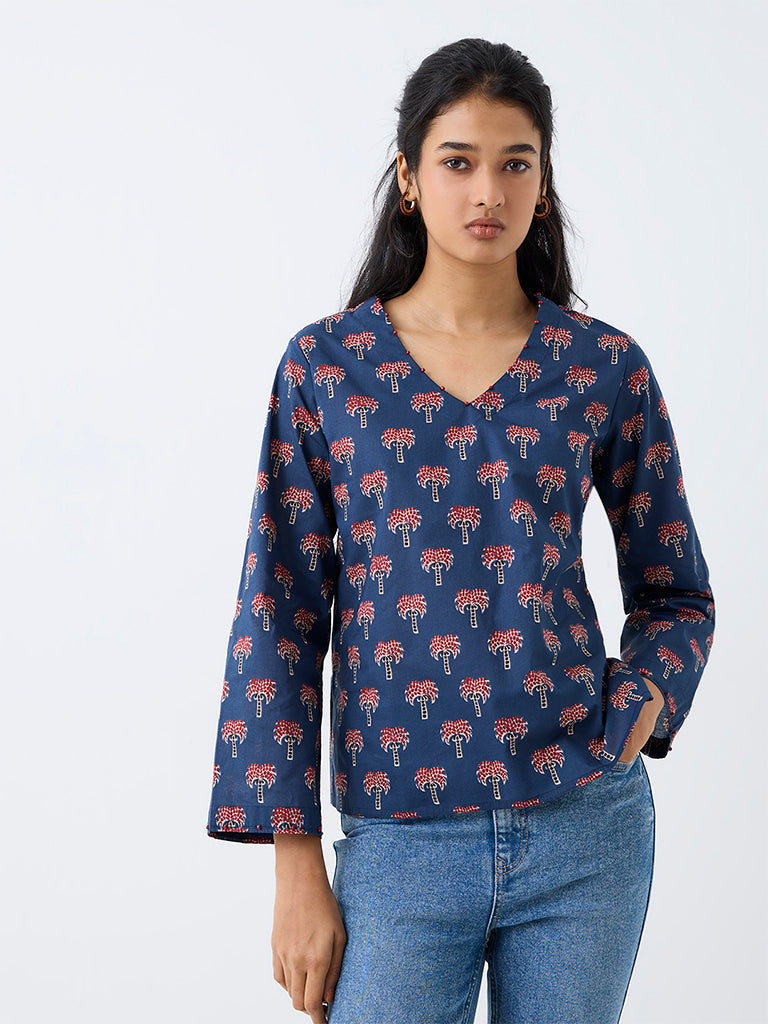 Utsa Indigo Tropical Printed Cotton Tunic