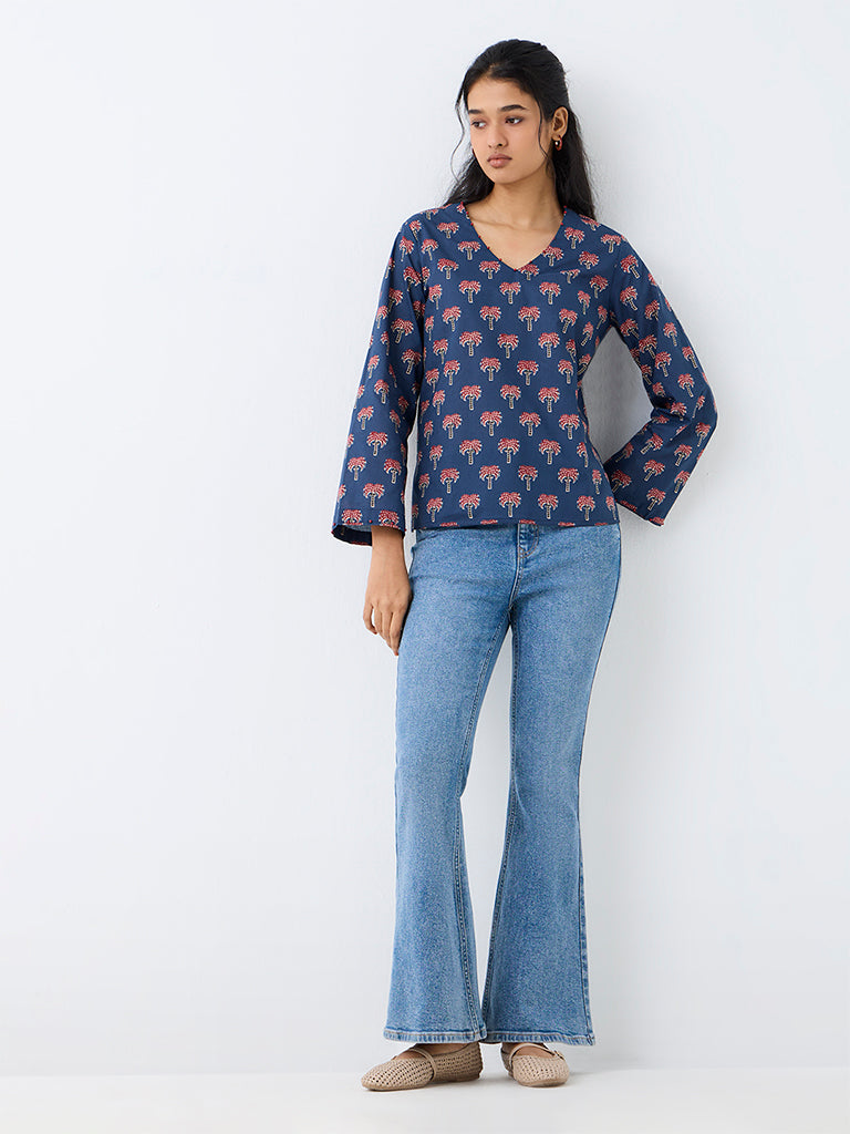 Utsa Indigo Tropical Printed Cotton Tunic