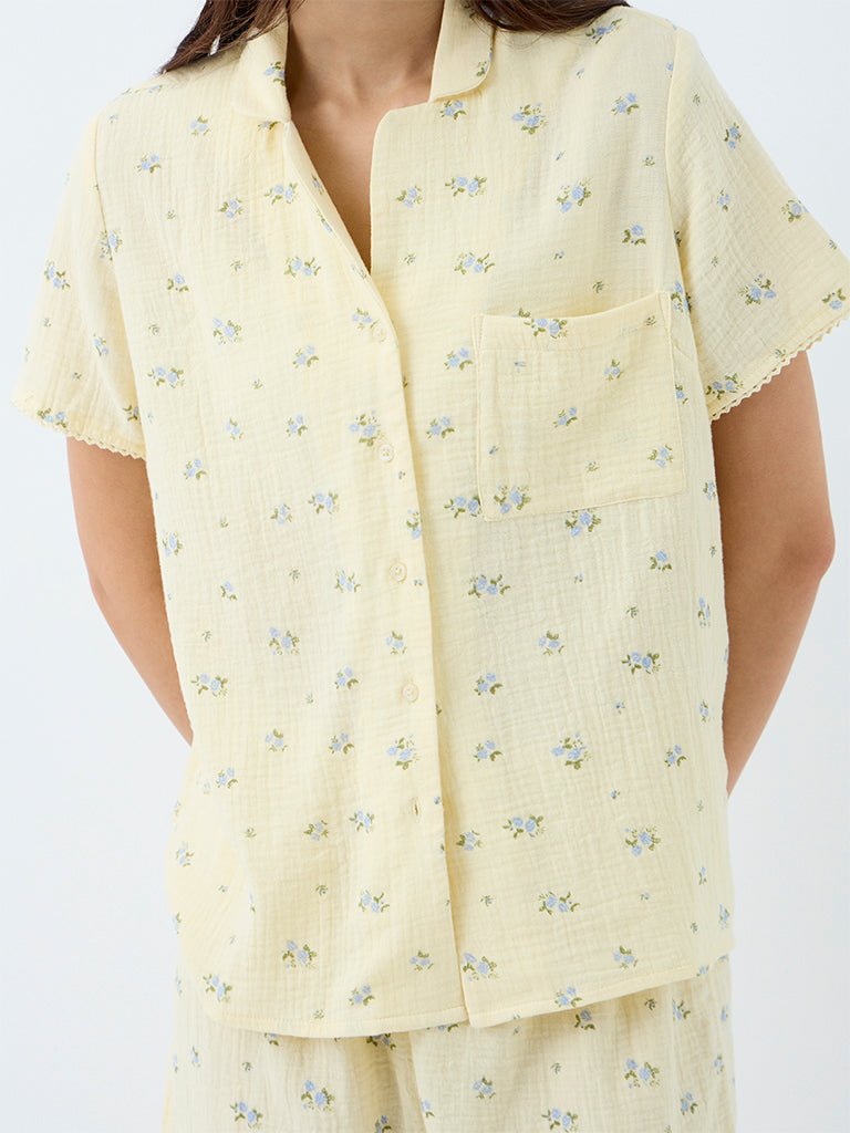 Wunderlove Yellow Floral Printed Shirt and Shorts Set