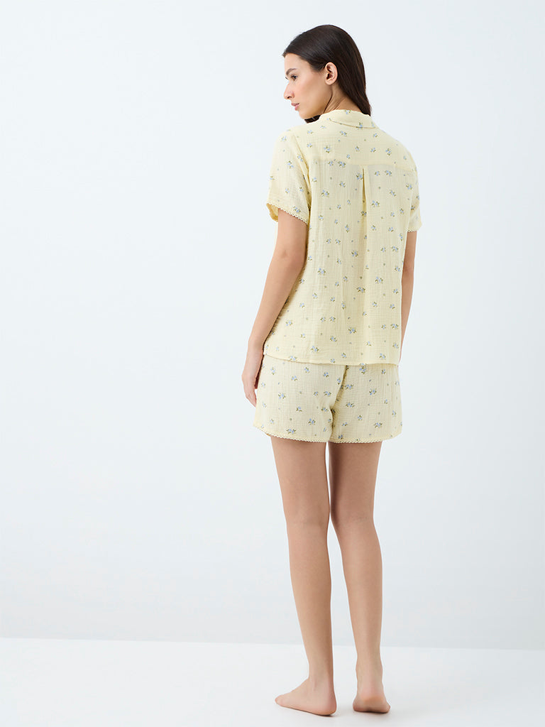 Wunderlove Yellow Floral Printed Shirt and Shorts Set