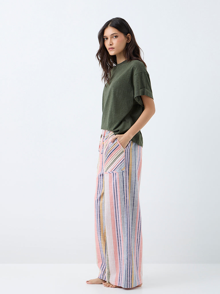 Wunderlove Multicolor Striped High-Rise Cotton Pants