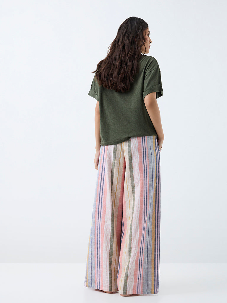 Wunderlove Multicolor Striped High-Rise Cotton Pants