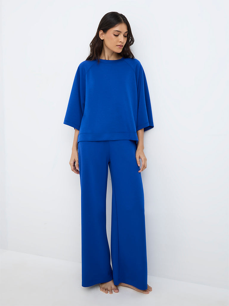 Wunderlove Blue Solid High-Rise Pants