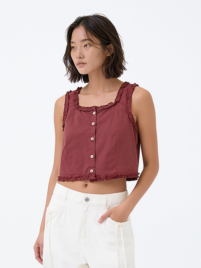 Girls Wine Solid Cotton Top