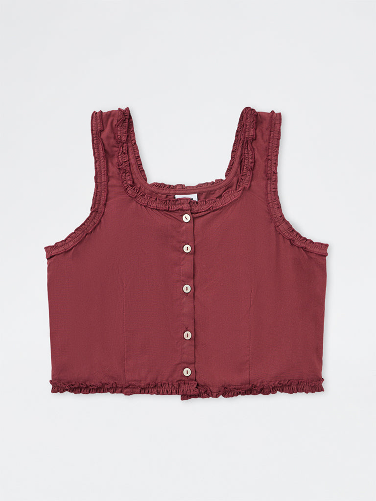 Girls Wine Solid Cotton Top