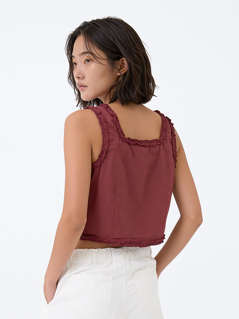 Girls Wine Solid Cotton Top