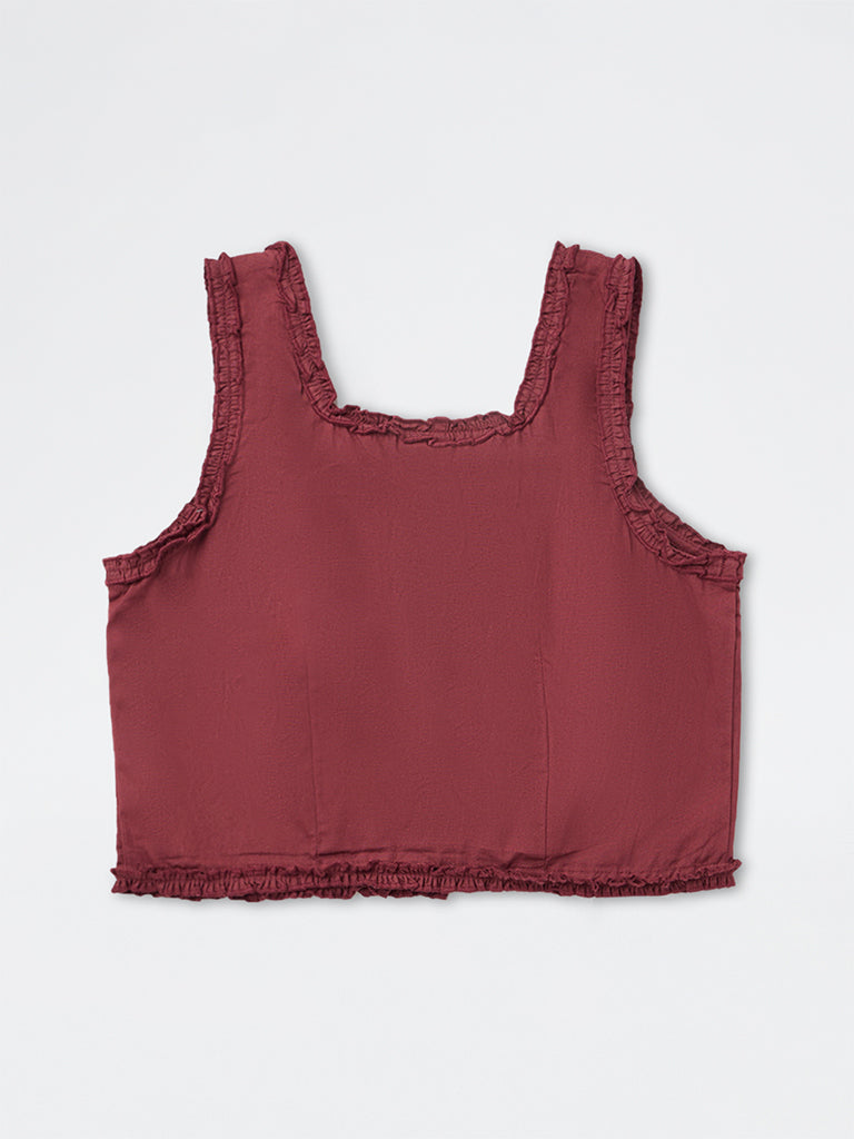 Girls Wine Solid Cotton Top