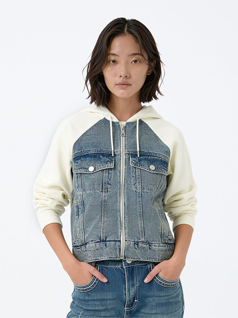 Girls Off-White Colour-Blocked Denim Jacket