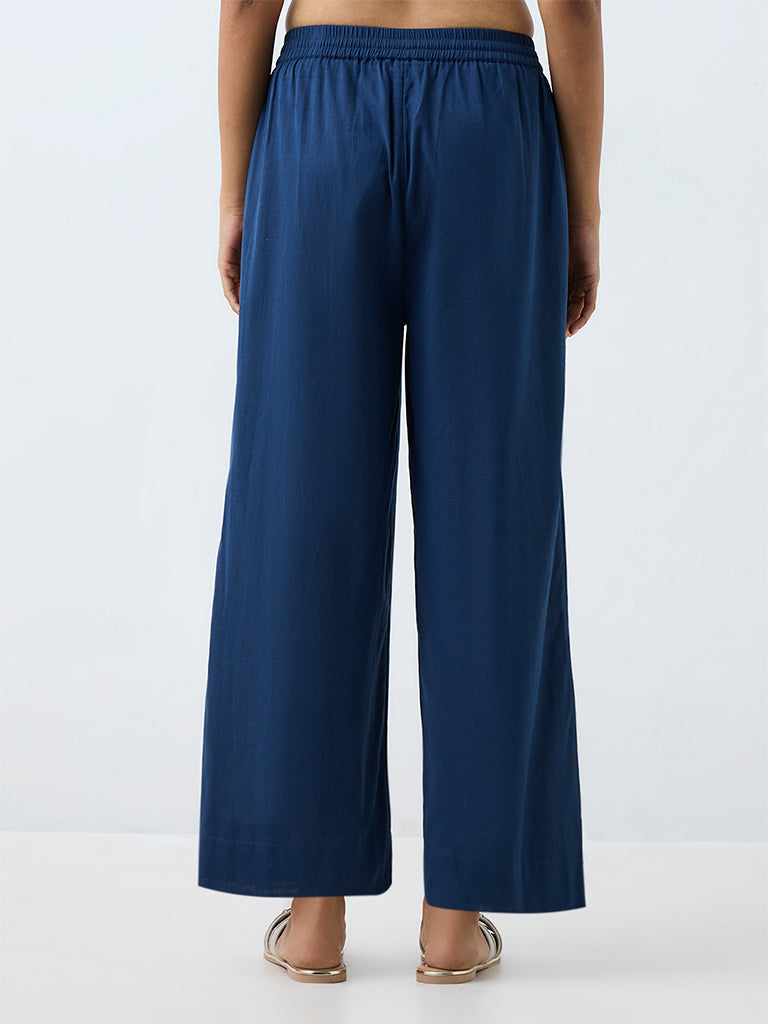 Utsa Indigo Solid Cotton-Blend Pants