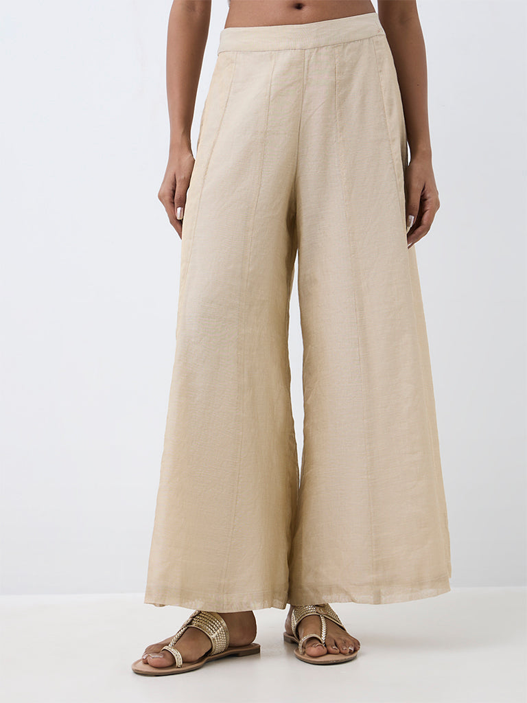 Zuba Beige Flared Palazzos