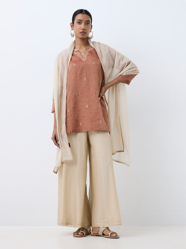Zuba Beige Flared Palazzos
