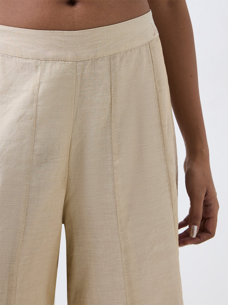 Zuba Beige Flared Palazzos