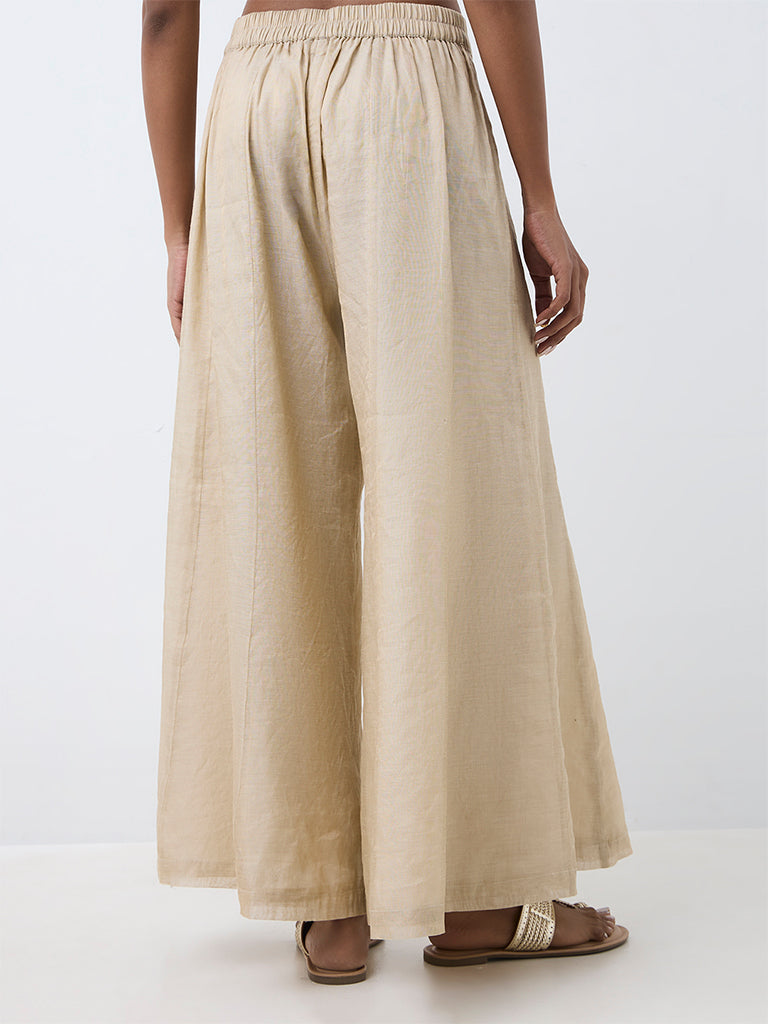 Zuba Beige Flared Palazzos