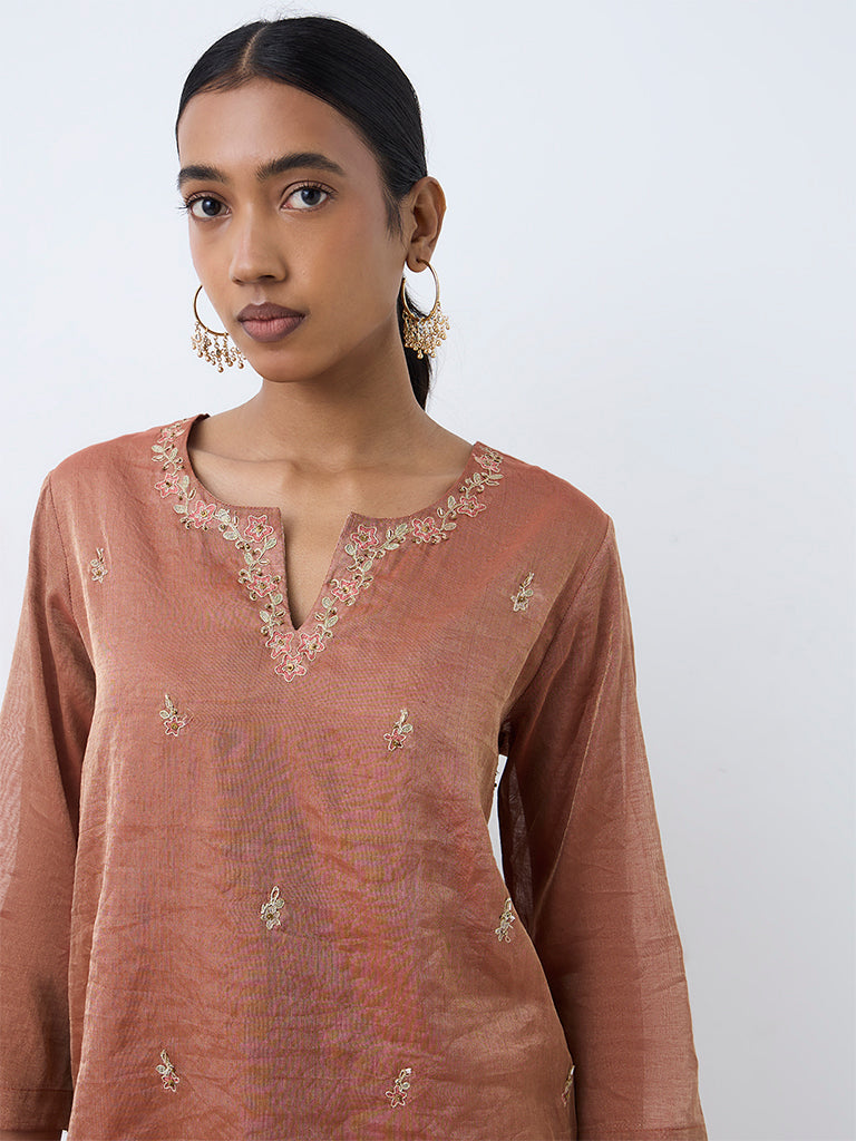 Zuba Rust Floral Embroidered Tunic