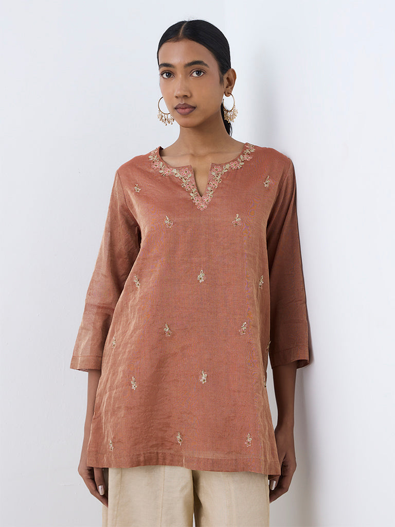 Zuba Rust Floral Embroidered Tunic