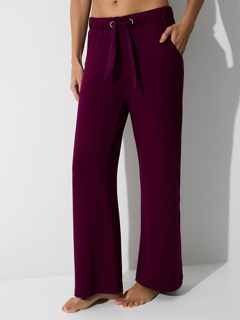 Wunderlove Wine Solid High-Rise Pants