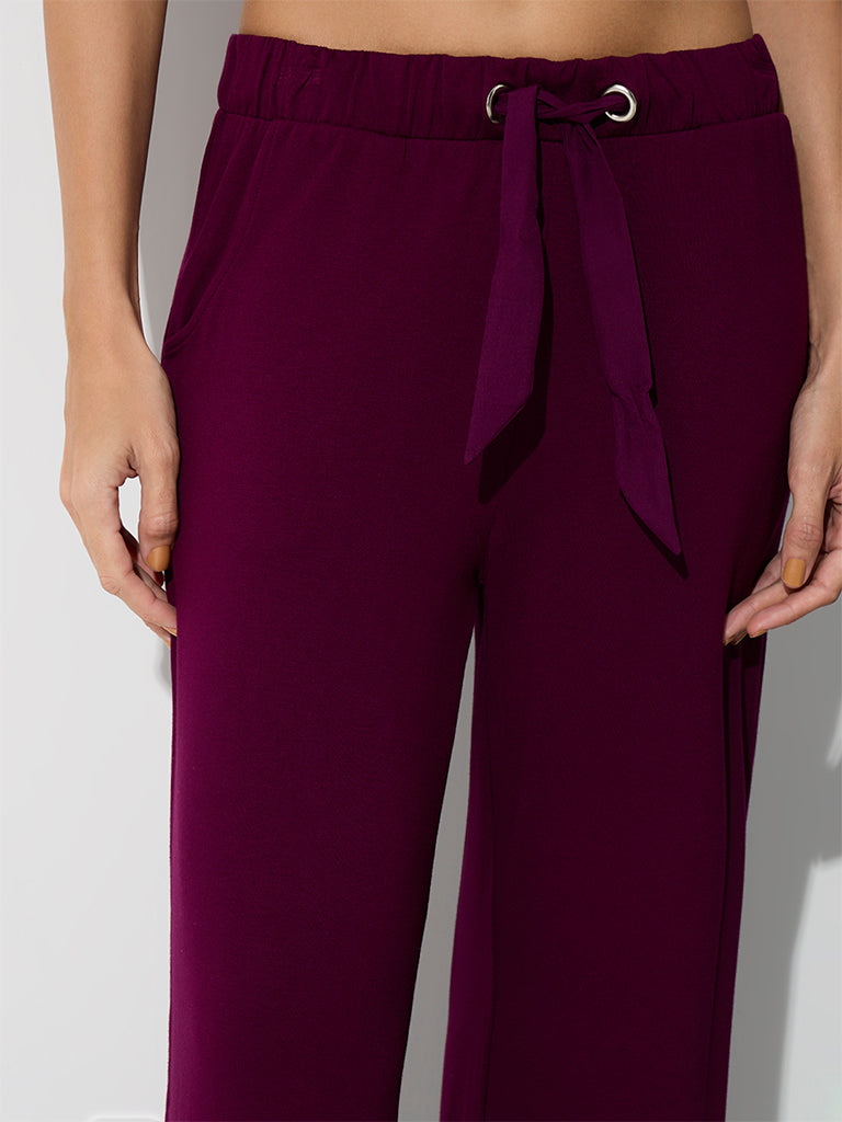 Wunderlove Wine Solid High-Rise Pants