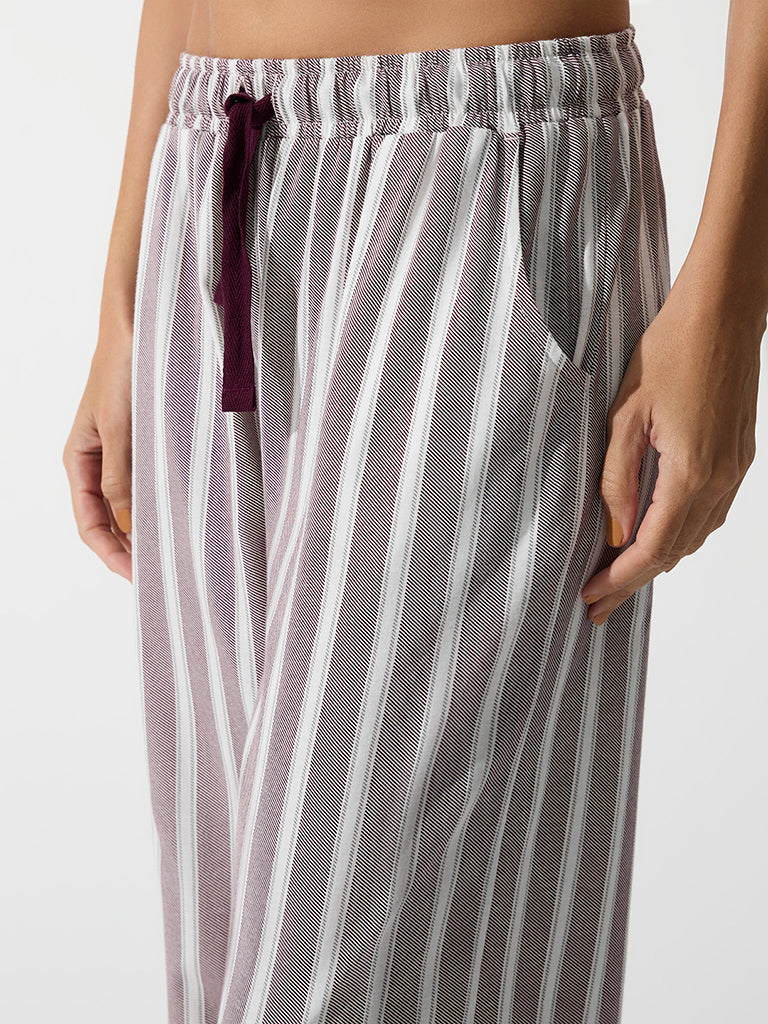 Wunderlove Grey Striped High-Rise Cotton Pants