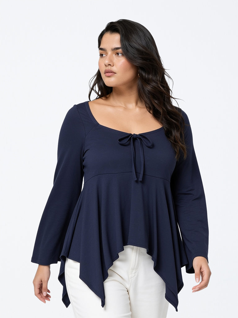 Gia Navy Solid Asymmetrical Top