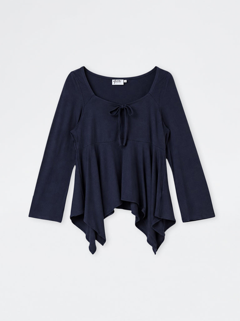Gia Navy Solid Asymmetrical Top