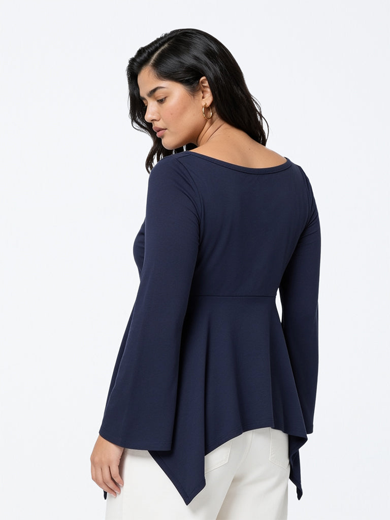 Gia Navy Solid Asymmetrical Top