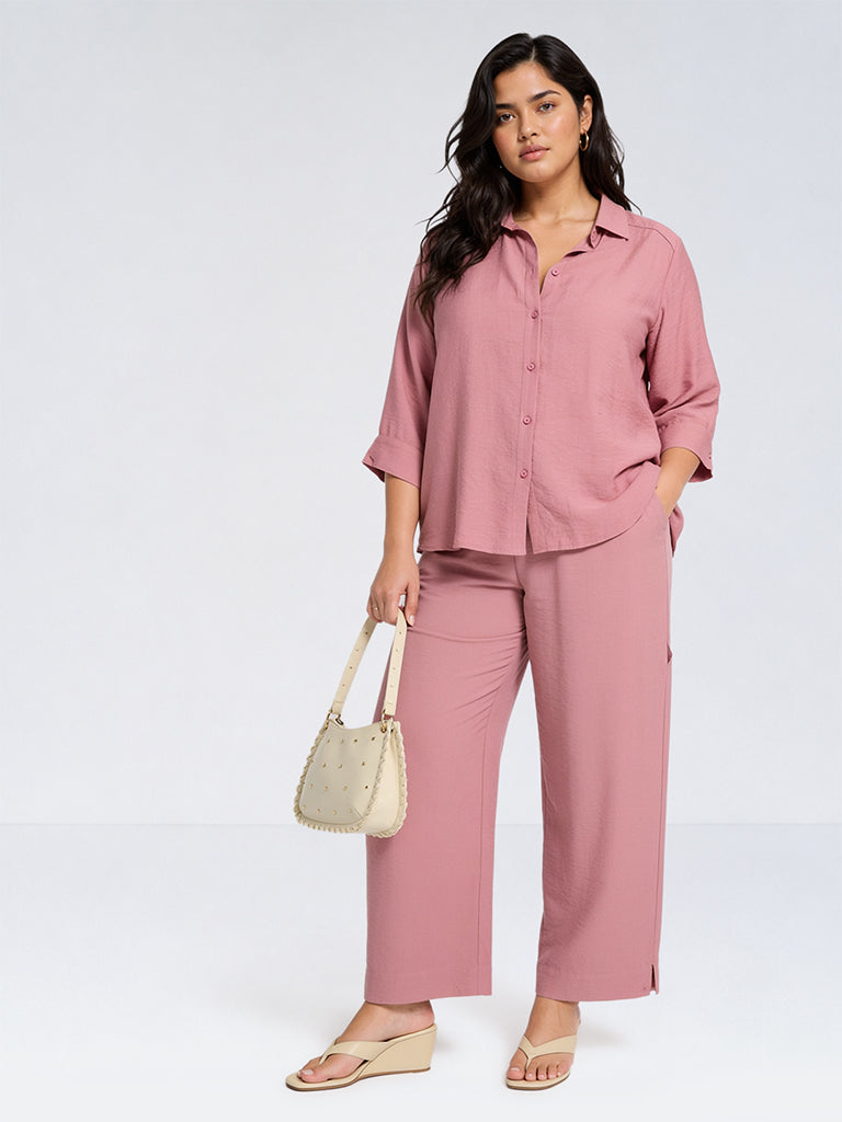 Gia Dusty Pink Solid High-Rise Trousers