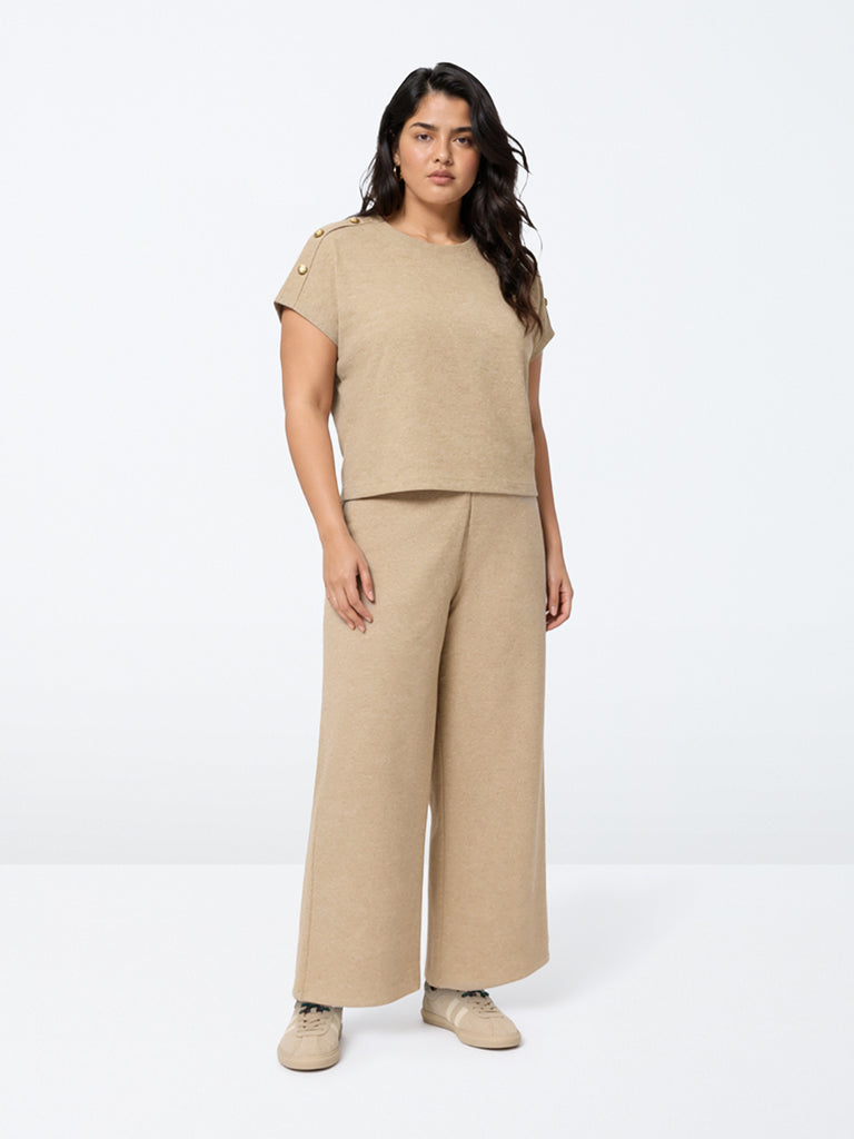 Gia Beige Melange High-Rise Trousers