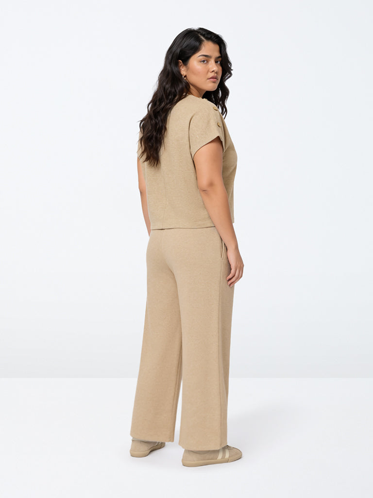 Gia Beige Melange High-Rise Trousers