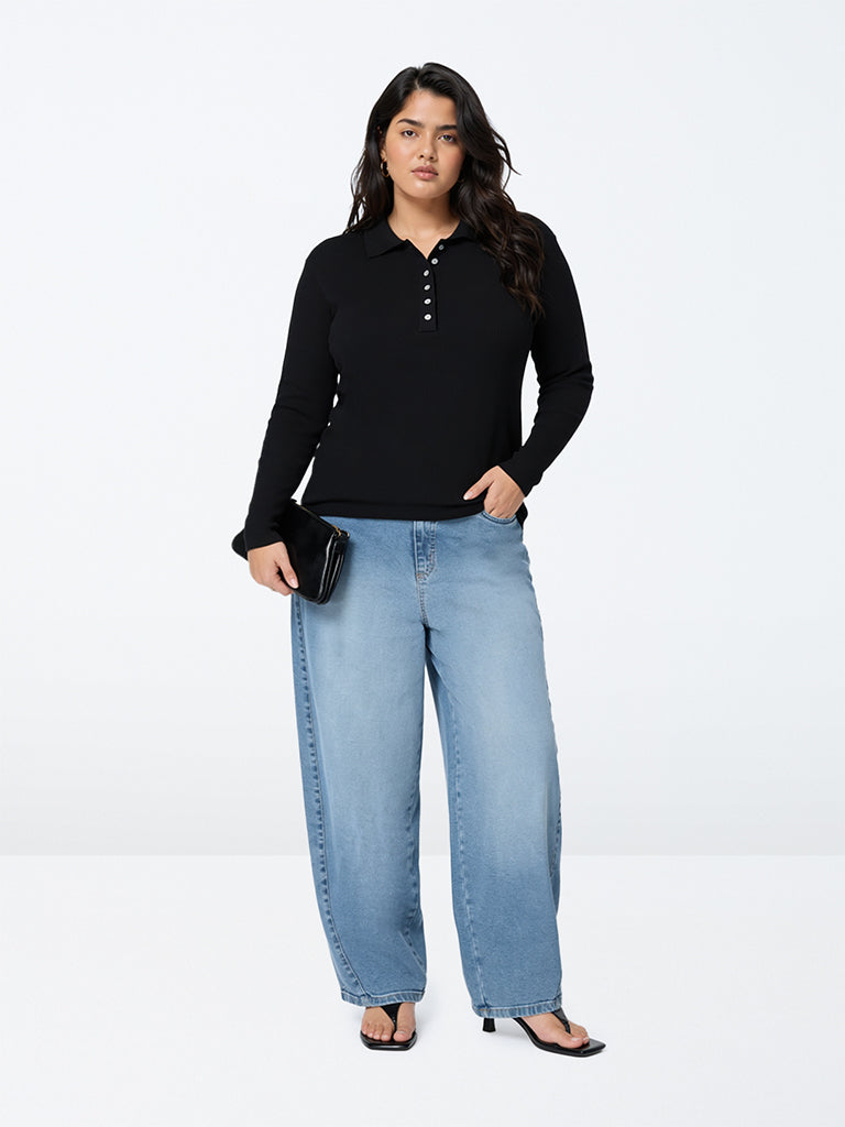 Gia Blue Wash High-Waist Barrel Jeans