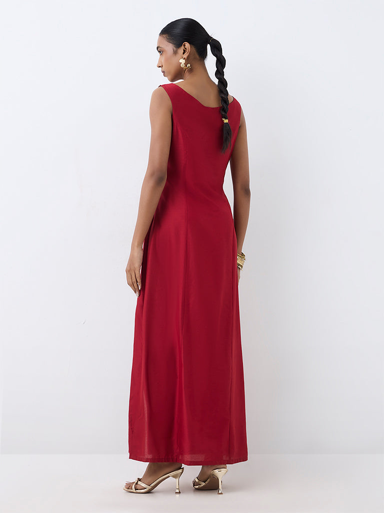Vark Red Floral Embellished Sheath Dress