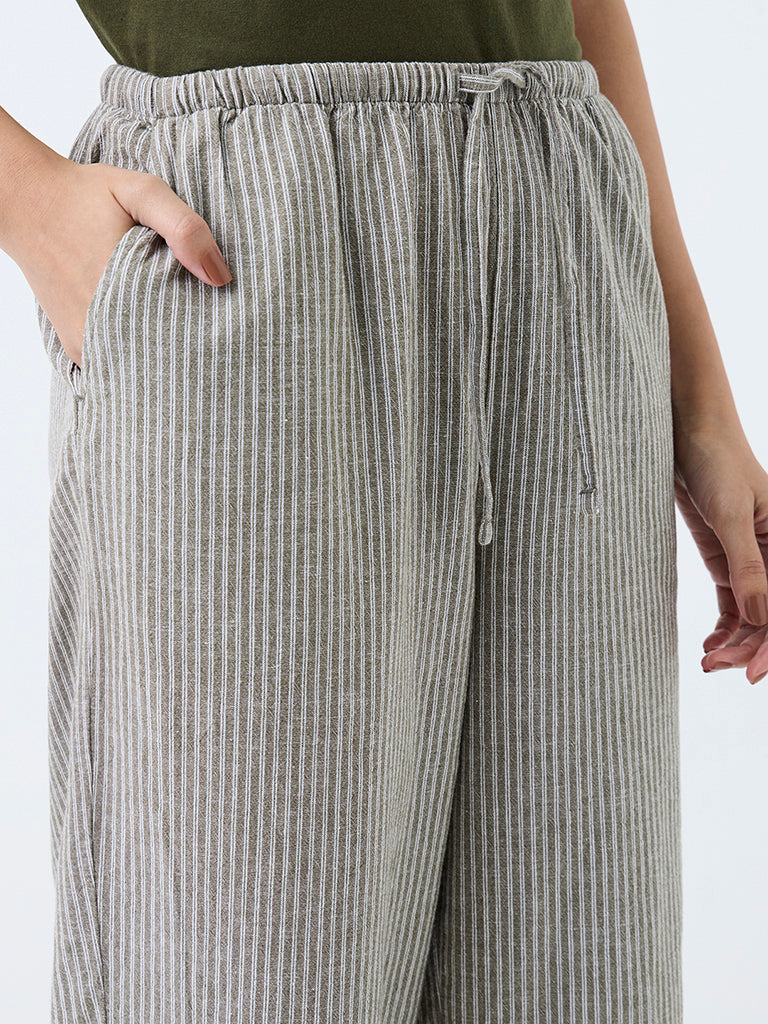 Wunderlove Olive Stripes High-Rise Pants