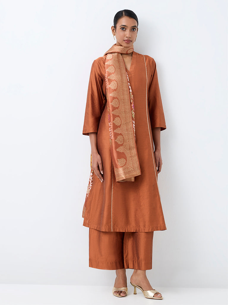 Vark Rust Scallop Embroidered A-Line Ethnic Set